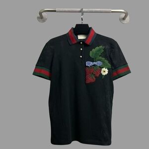 Authentic Gucci Black Polo Shirt with Embroidered Strawberry Design RARE FIND.
